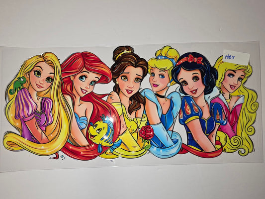 Princesses Tumbler Wrap - Rapunzel, Ariel, Belle, Cinderella, Snow White, Aurora - Vibrant Colors