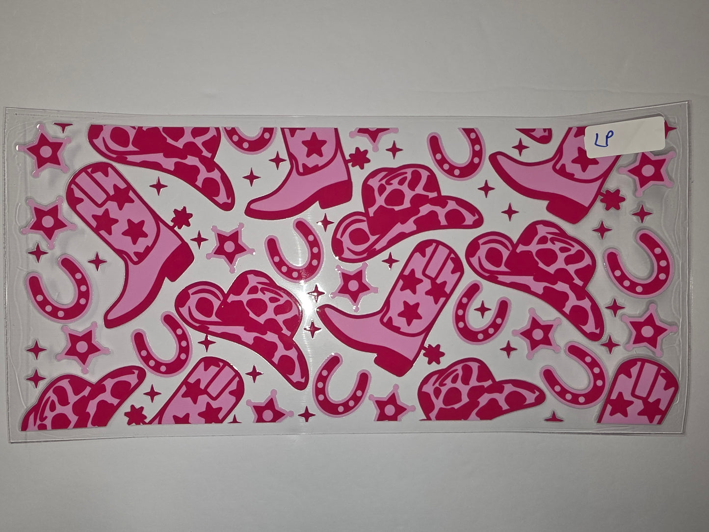 Pink Cowgirl Boots & Hats Tumbler Wrap - Western Stars & Horseshoes Design