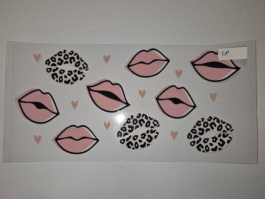 Pink Lips & Leopard Print Tumbler Wrap - Cute Kiss & Heart Design for Drinkware