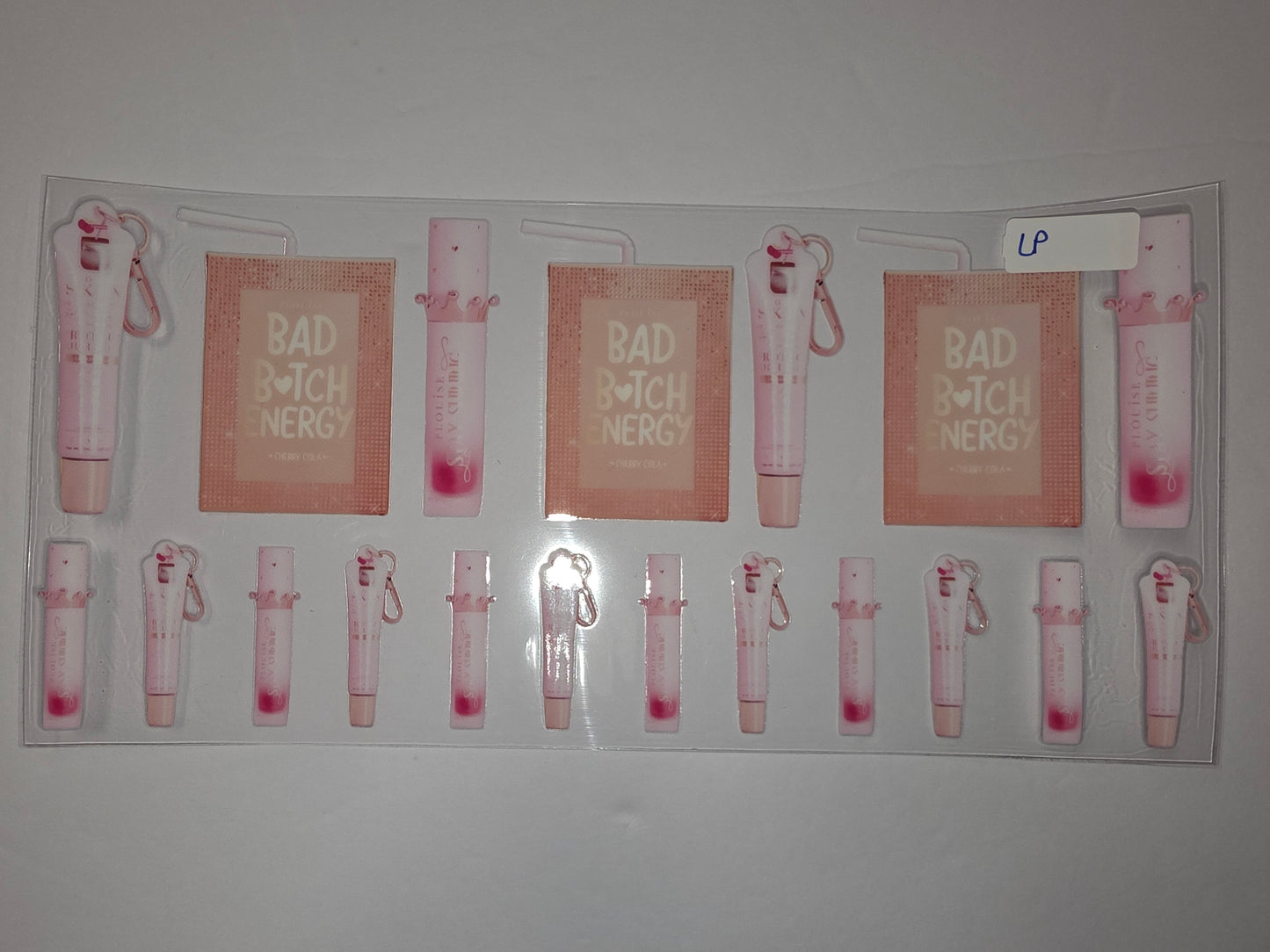 Pink Lip Gloss & "Bad B*tch Energy" Tumbler Wraps - Cute & Trendy Drinkware Designs