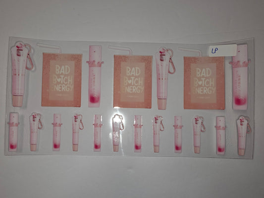 Pink Lip Gloss & "Bad B*tch Energy" Tumbler Wraps - Cute & Trendy Drinkware Designs