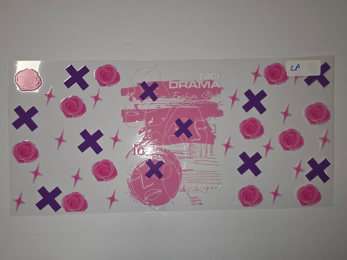 Pink Roses & XOXO Tumbler Wrap | "No Drama Fashion" Design | Vibrant & Stylish Drinkware