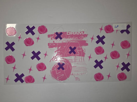 Pink Roses & XOXO Tumbler Wrap | "No Drama Fashion" Design | Vibrant & Stylish Drinkware
