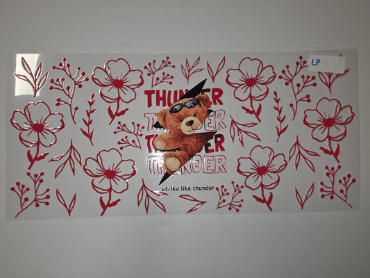 Cool Teddy Bear with Sunglasses & Red Floral Tumbler Wrap | "Strike Like Thunder" Design