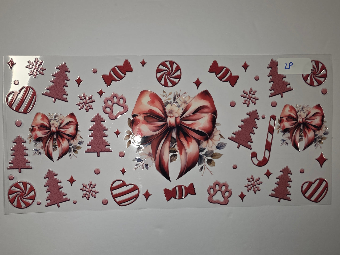 Festive Red & White Christmas Tumbler Wraps - Bows, Trees, Candy Canes, Snowflakes