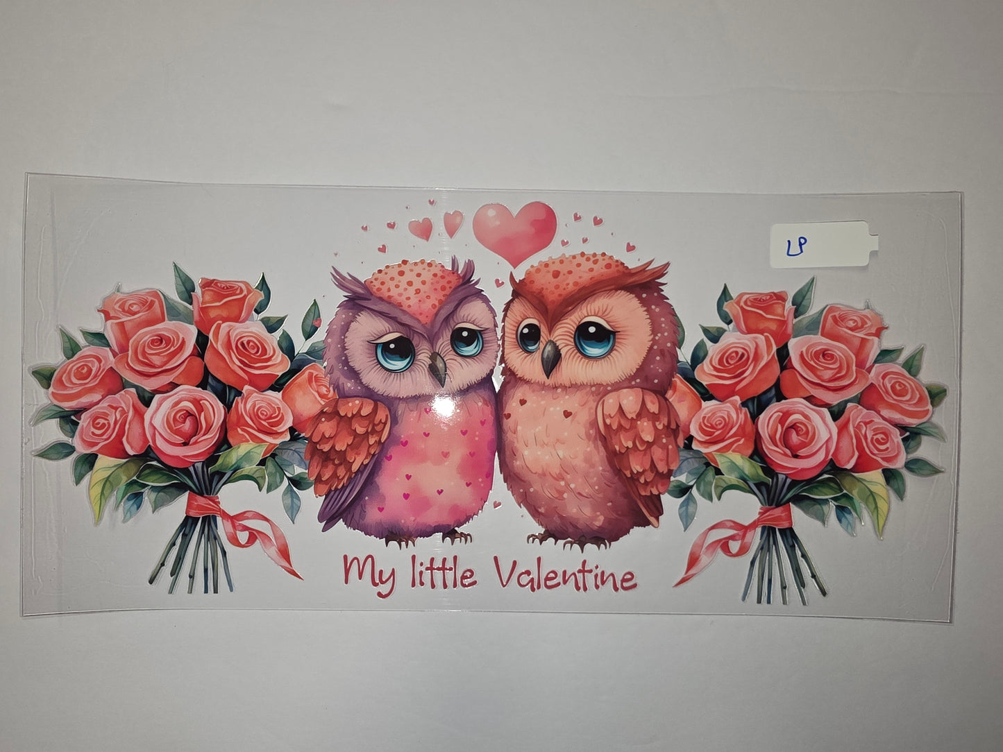 Cute Valentine Owls & Roses Tumbler Wrap | Pink & Red Floral Drinkware Design