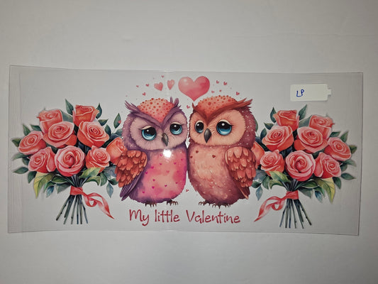 Cute Valentine Owls & Roses Tumbler Wrap | Pink & Red Floral Drinkware Design