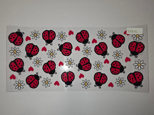 Cute Ladybug and Daisy Tumbler Wrap - Red, Black, White, Yellow - Sublimation Design