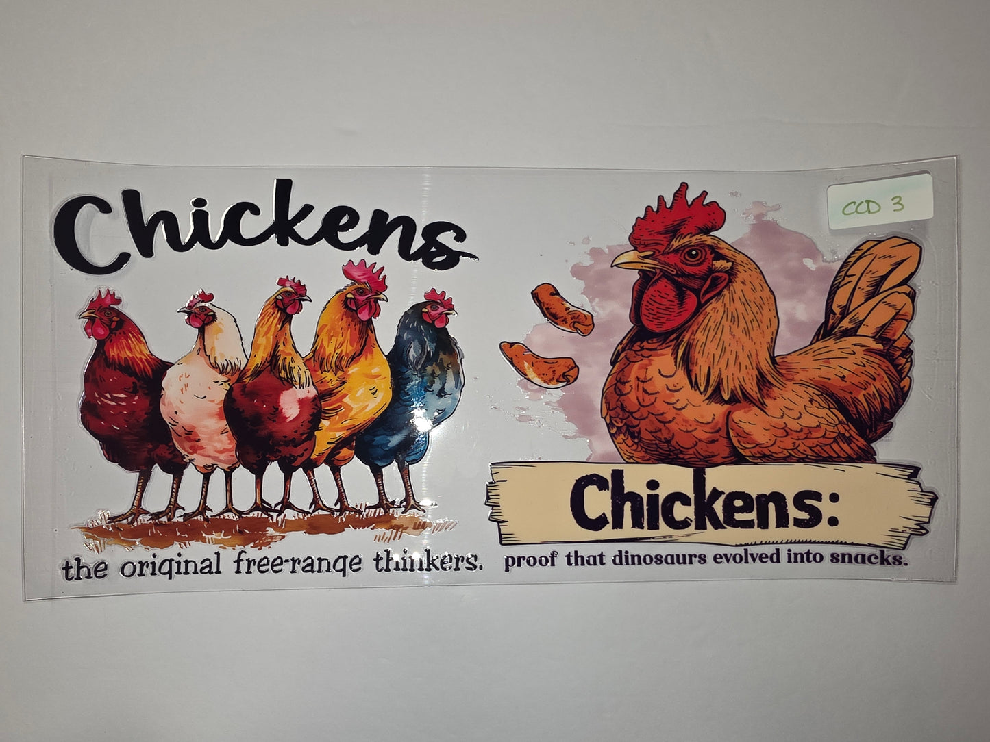 Funny Chicken Tumbler Wrap - Farmhouse Rooster Design with "Dinosaurs Evolved into Snacks" Quote