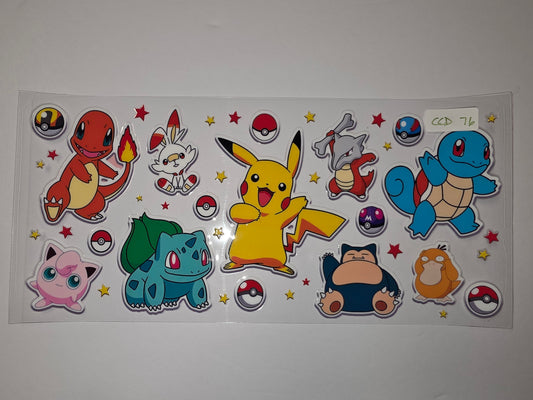 Pokemon Tumbler Wrap Design - Pikachu, Charmander, Squirtle, Bulbasaur & Friends