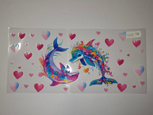 Vibrant Dolphin Heart Tumbler Wrap - Pink, Blue, Rainbow Colors - Sublimation Design