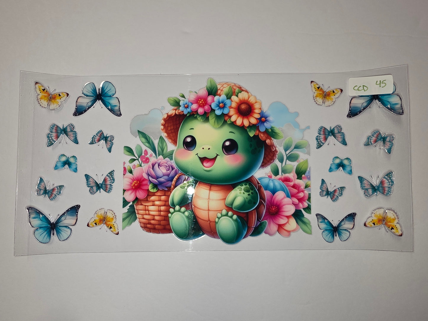 Cute Turtle with Flowers & Butterflies Tumbler Wrap | Sublimation Design