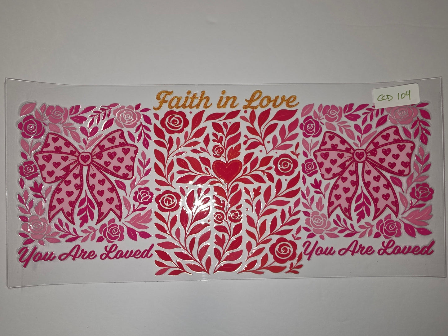 Pink & Red Floral Bow "Faith in Love" Tumbler Wrap - Valentine's Day Drinkware Design