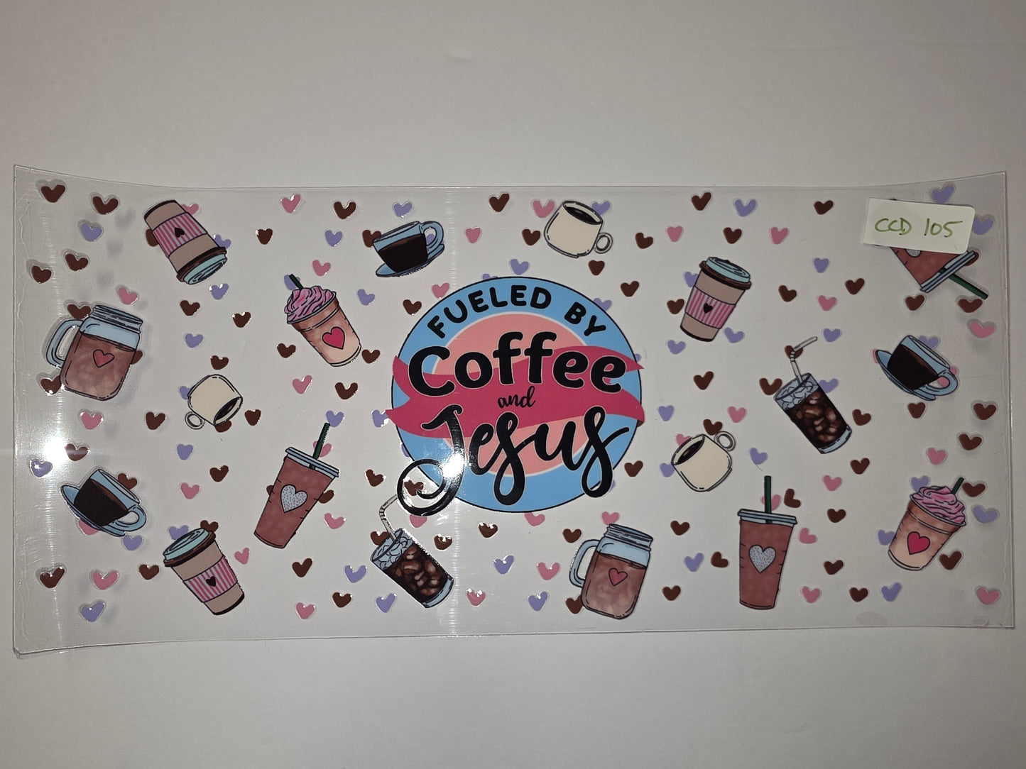 Fueled by Coffee and Jesus Tumbler Wrap | Cute Coffee Cups & Hearts Design