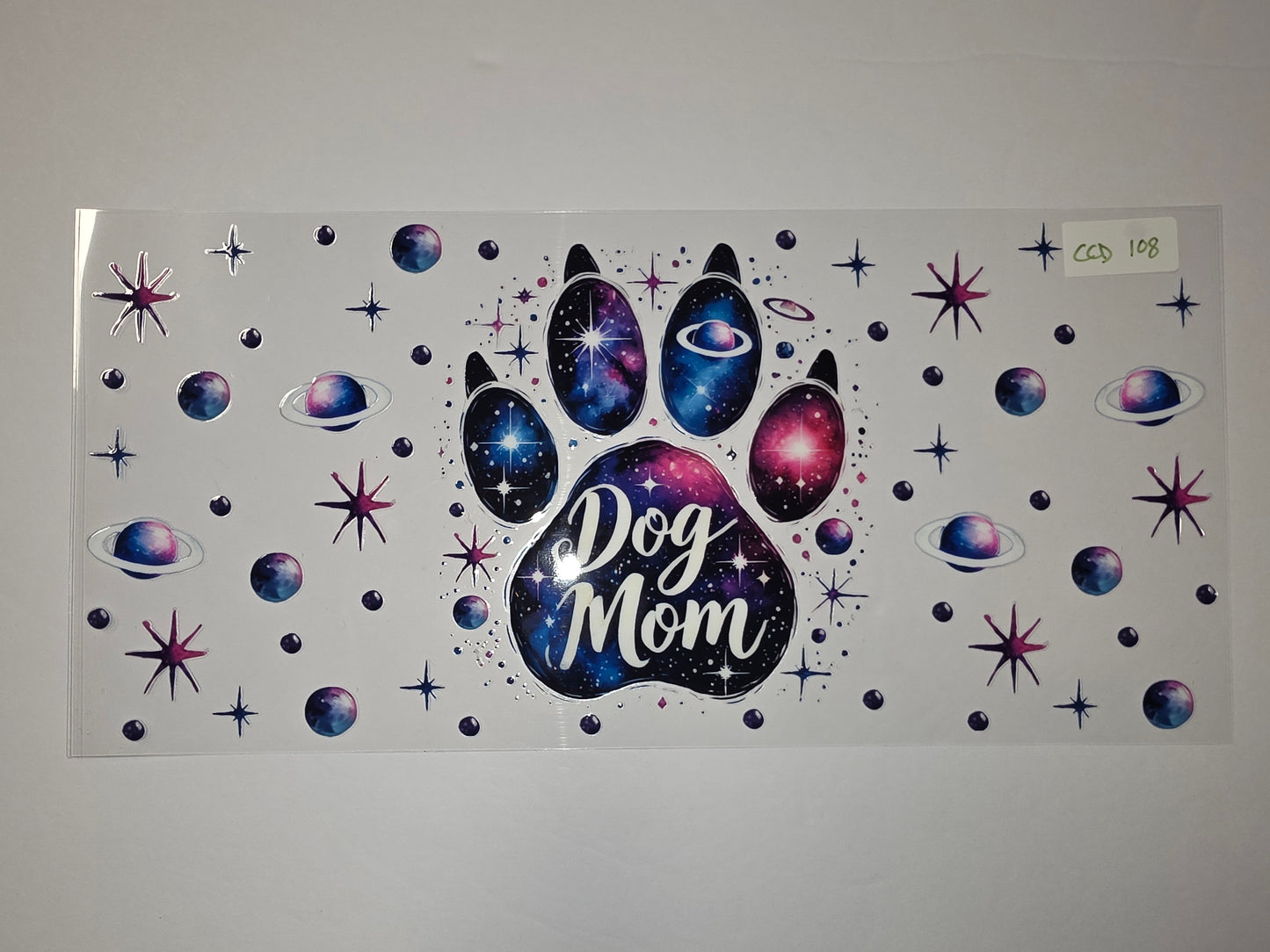 Galaxy Dog Mom Paw Print Tumbler Wrap - Cosmic Stars & Planets Design
