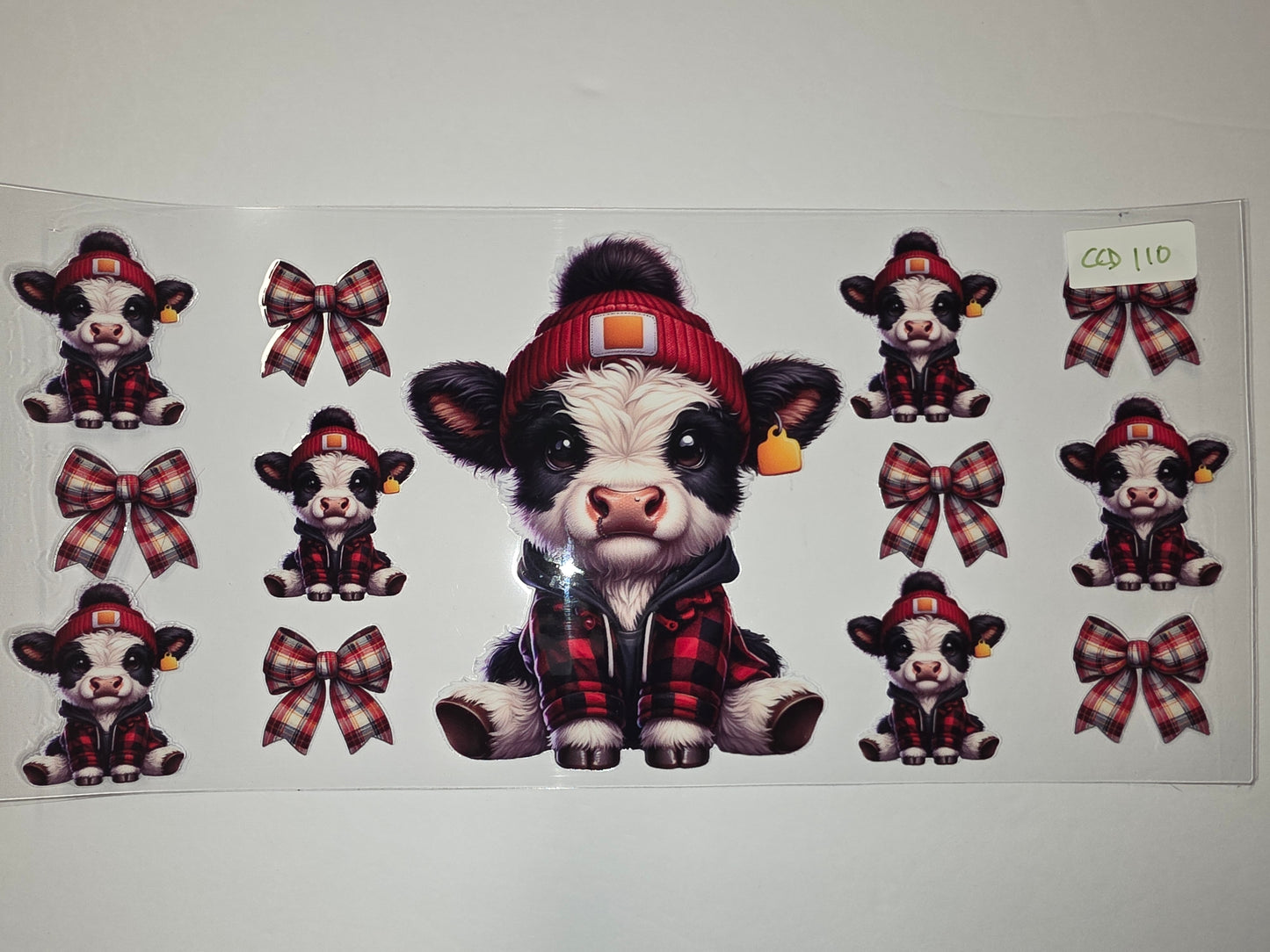 Cute Buffalo Plaid Cow Tumbler Wraps - Adorable Calf & Bow Designs