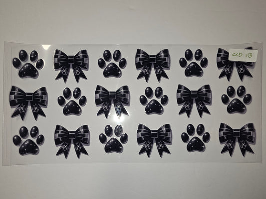 Black Bow & Paw Print Tumbler Wrap - Glitter Sparkle Design