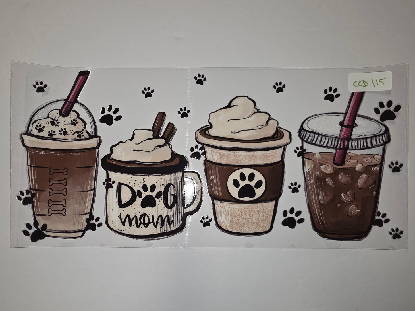Dog Mom Coffee Cup Wraps - Paw Print & Bone Designs - Brown & Cream