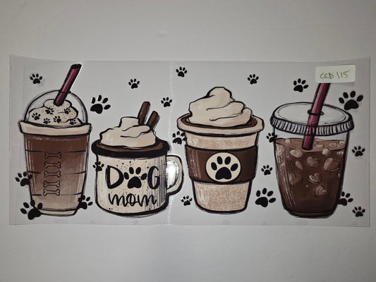 Dog Mom Coffee Cup Wraps - Paw Print & Bone Designs - Brown & Cream