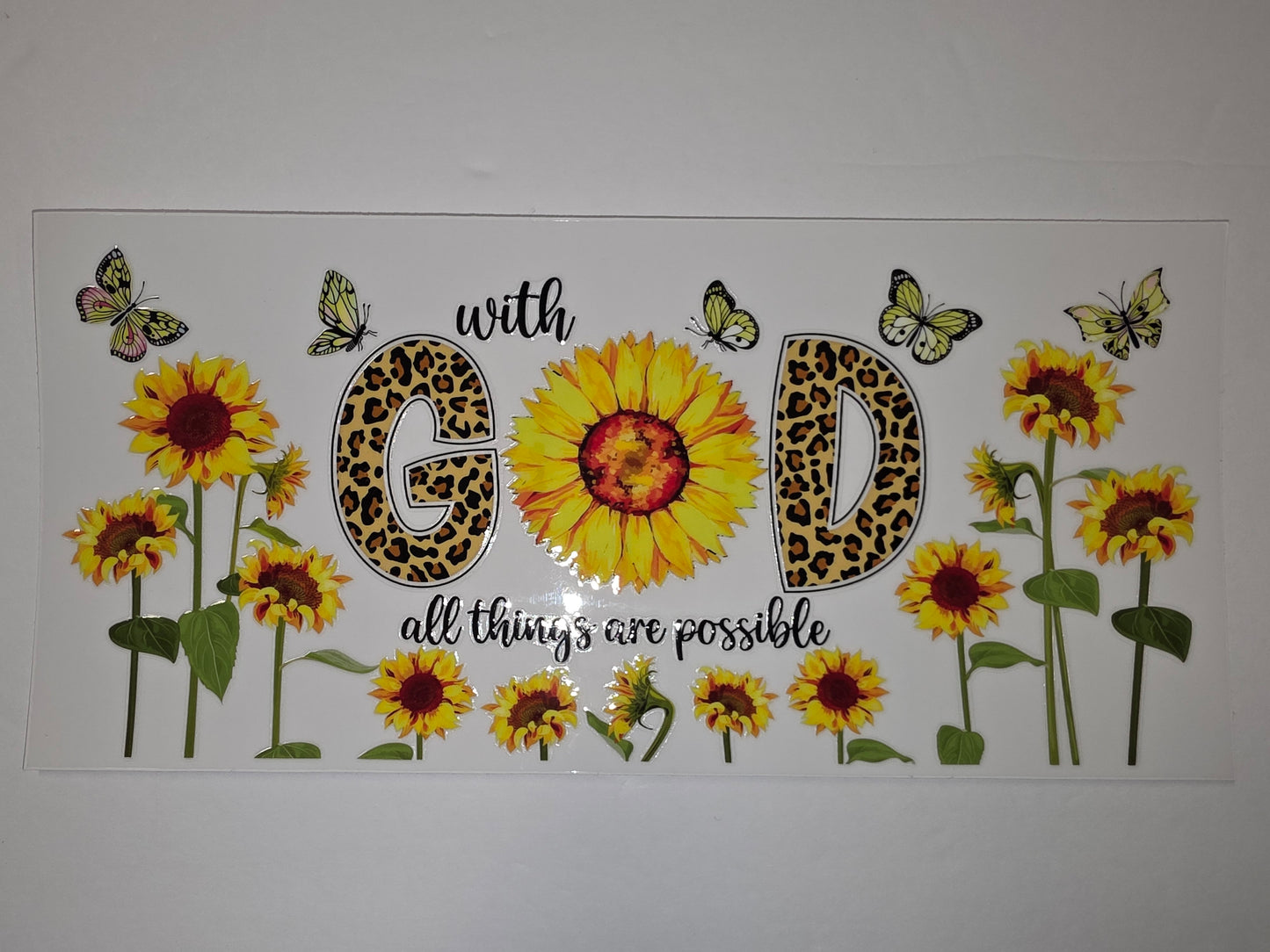Sunflower & Butterfly "With God All Things Are Possible" Leopard Print Tumbler Wrap