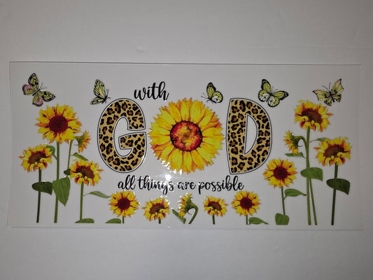 Sunflower & Butterfly "With God All Things Are Possible" Leopard Print Tumbler Wrap