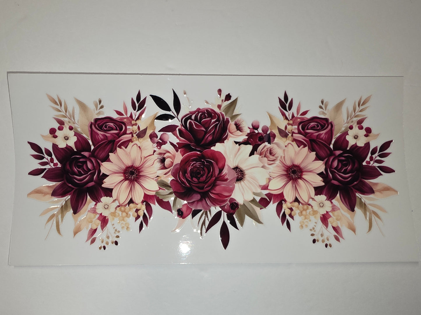 Burgundy Floral Tumbler Wrap - Elegant Rose & Daisy Design