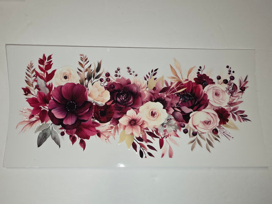 Burgundy Floral Tumbler Wrap - Rich Red & Cream Rose Design - Sublimation Cup Decal