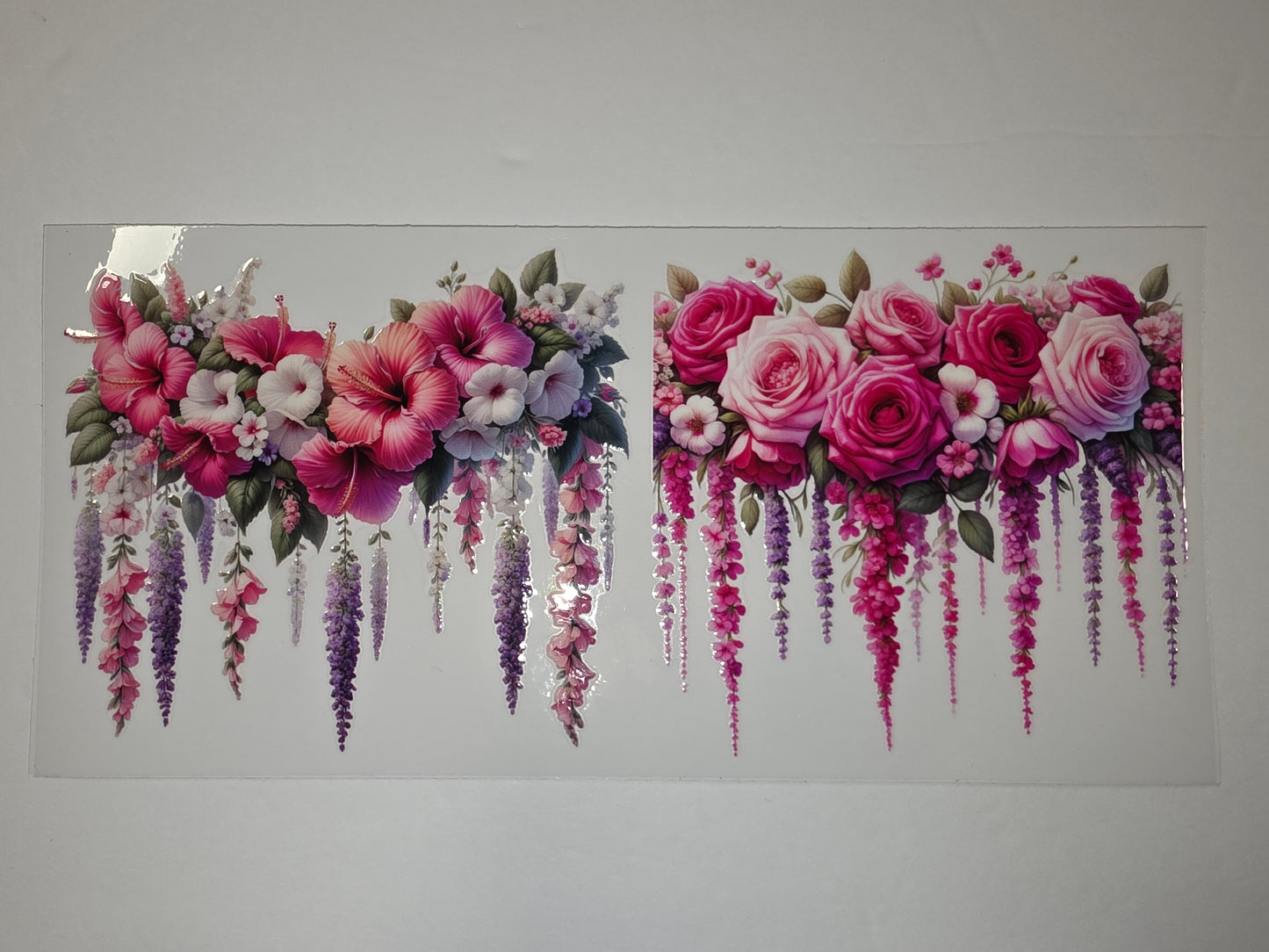 Pink Floral Tumbler Wrap - Roses, Hibiscus, Wisteria - Sublimation Design