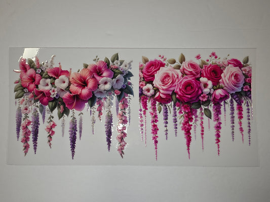 Pink Floral Tumbler Wrap - Roses, Hibiscus, Wisteria - Sublimation Design