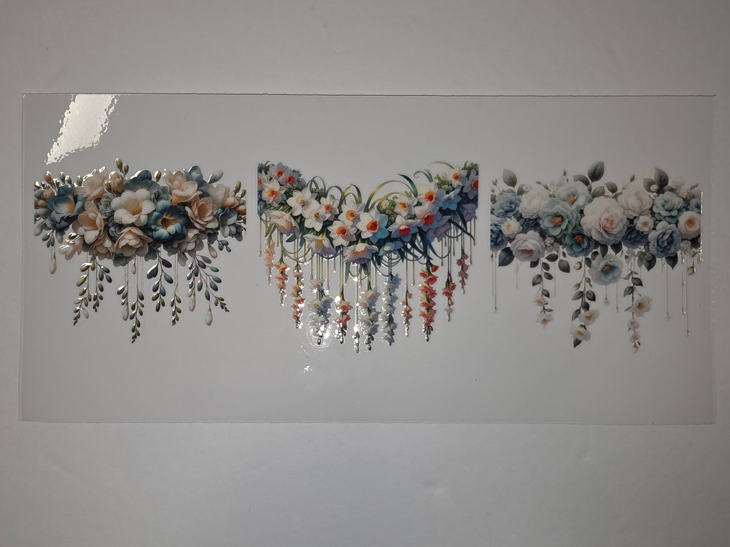 Bohemian Floral Tumbler Wrap - Blue, Peach, Cream Flowers & Greenery - Sublimation Design