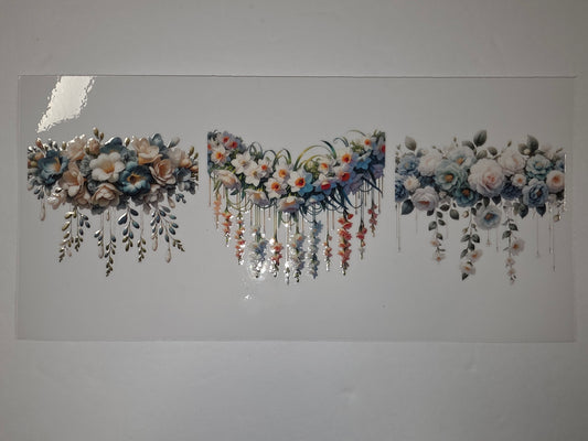 Bohemian Floral Tumbler Wrap - Blue, Peach, Cream Flowers & Greenery - Sublimation Design