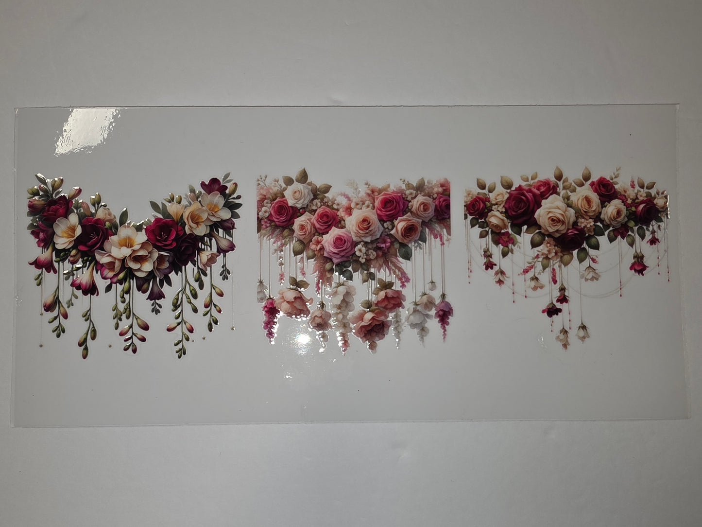 Romantic Floral Tumbler Wrap - Pink, Burgundy, Cream Roses & Draping Blooms