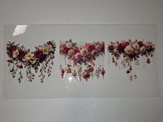 Romantic Floral Tumbler Wrap - Pink, Burgundy, Cream Roses & Draping Blooms