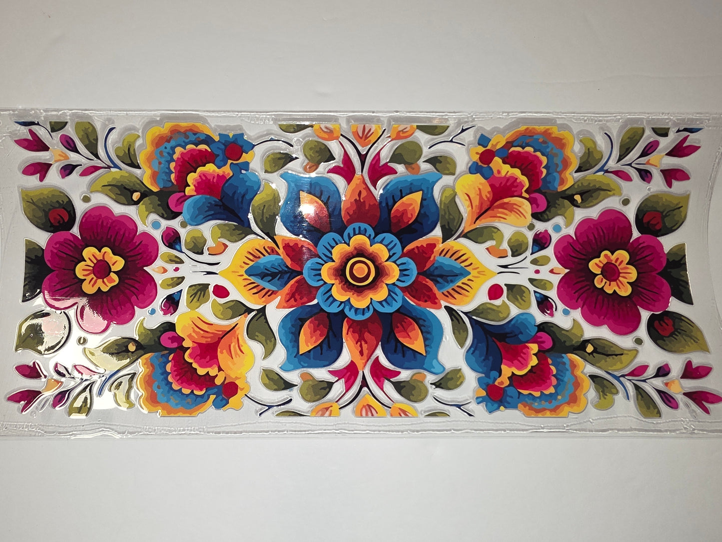 Vibrant Folk Floral Tumbler Wrap - Bold Blue, Pink, Yellow & Orange Flower Design