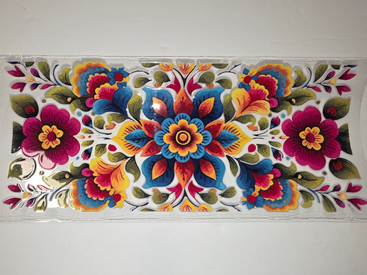Vibrant Folk Floral Tumbler Wrap - Bold Blue, Pink, Yellow & Orange Flower Design