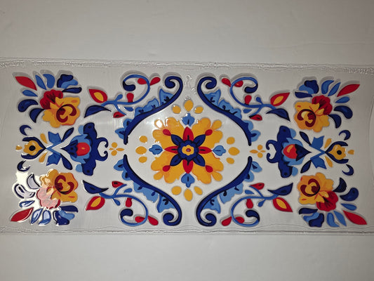 Vibrant Floral Tumbler Wrap - Red, Blue, Yellow Folk Art Design
