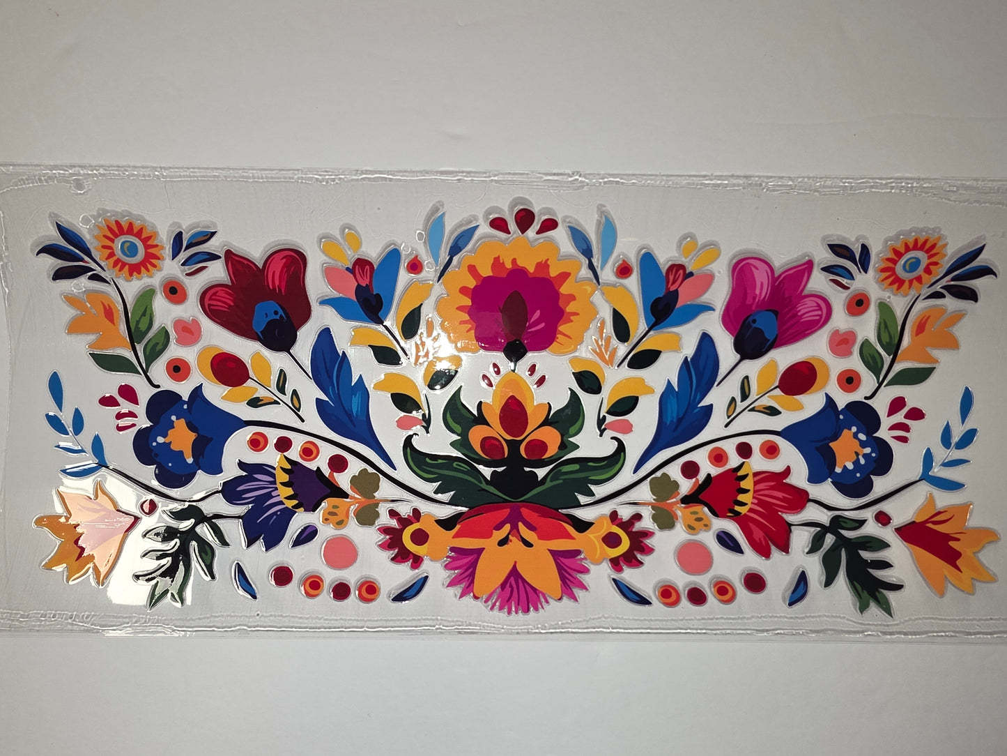 Vibrant Folk Floral Tumbler Wrap - Bold Red, Blue, Yellow & Pink Flowers
