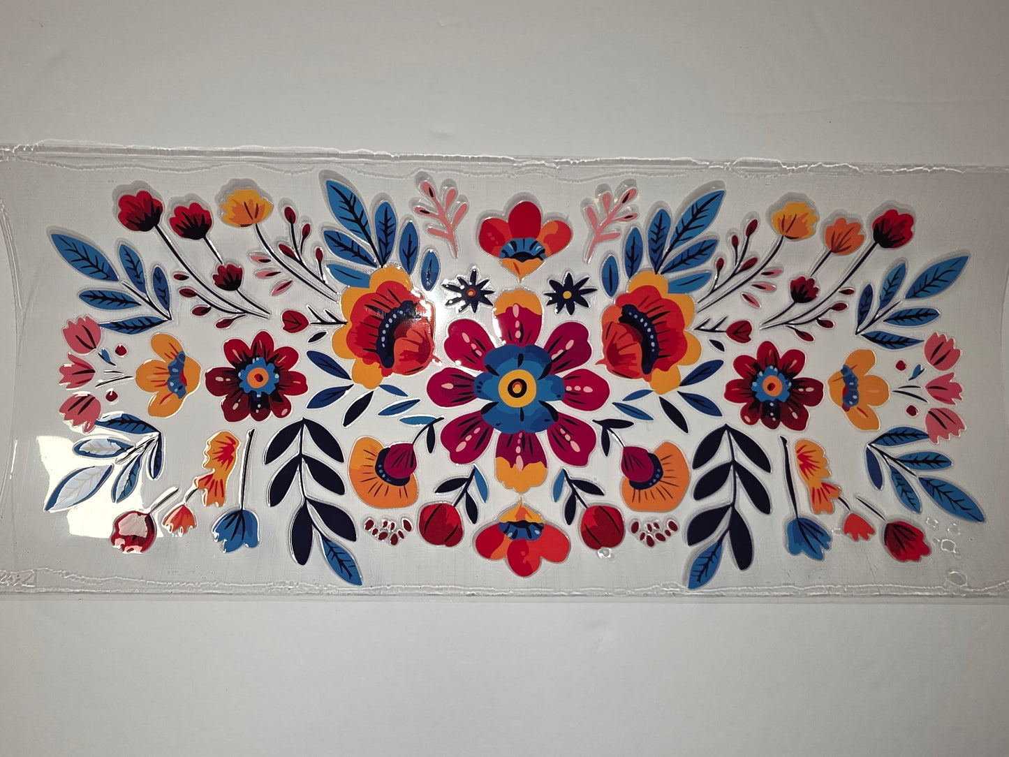 Vibrant Folk Floral Tumbler Wrap | Red, Orange, Blue, Pink Flowers & Leaves Design