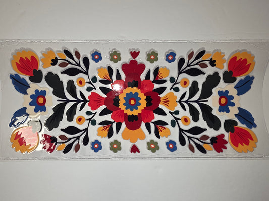 Vibrant Folk Floral Tumbler Wrap - Red, Yellow, Blue, Green Flowers