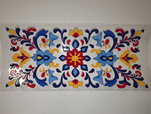 Vibrant Floral Tile Tumbler Wrap - Red, Blue, Yellow, White