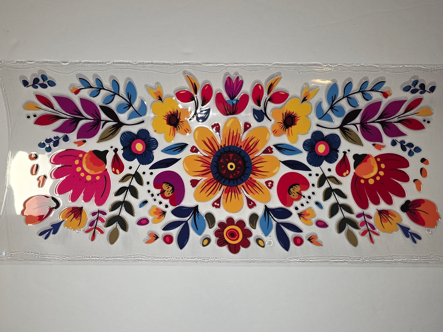 Vibrant Folk Floral Tumbler Wrap | Boho Flowers & Leaves Design | Pink, Yellow, Blue, Orange