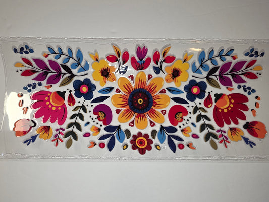 Vibrant Folk Floral Tumbler Wrap | Boho Flowers & Leaves Design | Pink, Yellow, Blue, Orange