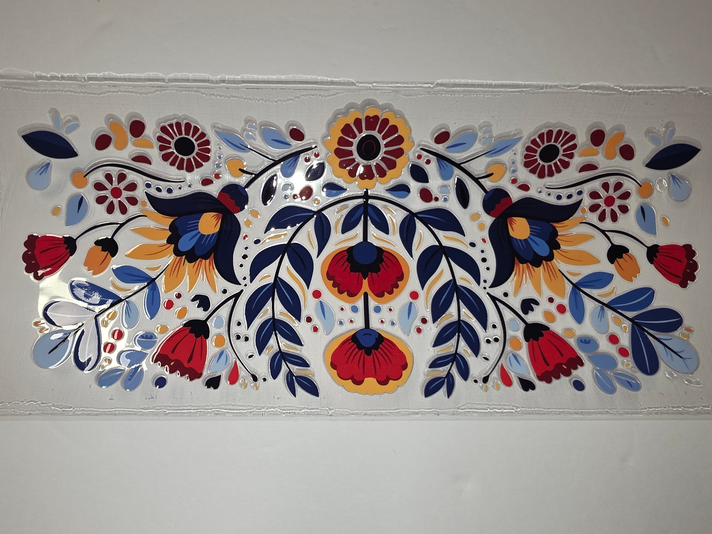 Vibrant Folk Floral Tumbler Wrap - Red, Blue, Yellow & Orange Flower Design