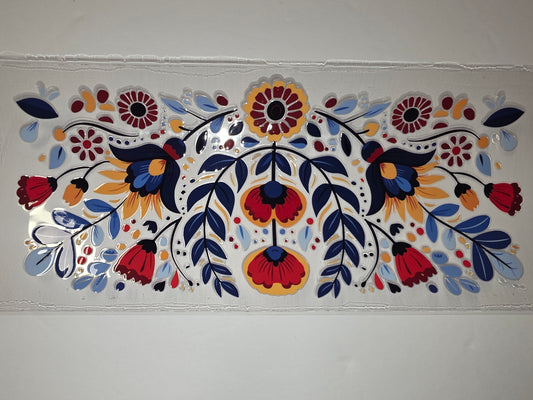 Vibrant Folk Floral Tumbler Wrap - Red, Blue, Yellow & Orange Flower Design