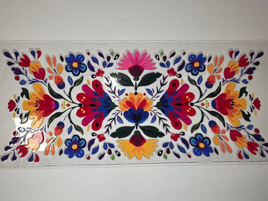Vibrant Folk Floral Tumbler Wrap - Red, Blue, Yellow, Pink Flowers