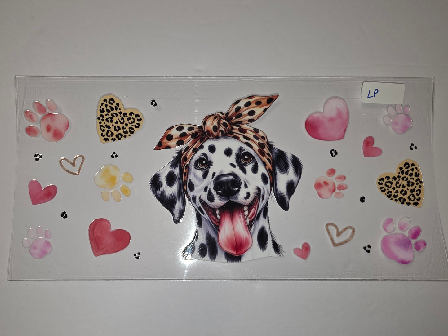 Cute Dalmatian Dog with Leopard Print Bandana Tumbler Wrap | Hearts & Paw Prints