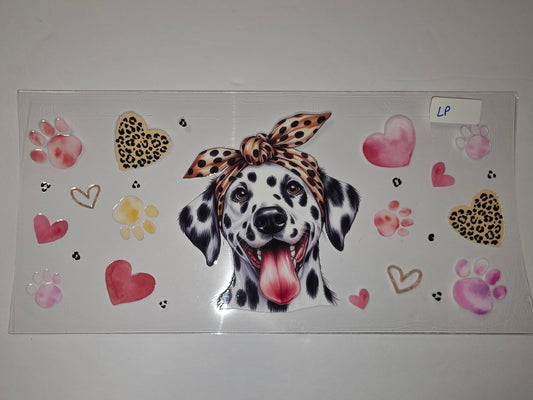 Cute Dalmatian Dog with Leopard Print Bandana Tumbler Wrap | Hearts & Paw Prints