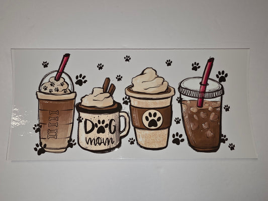 Dog Mom Coffee Cup Wraps - Cute Paw Print & Bone Design - Brown & Cream