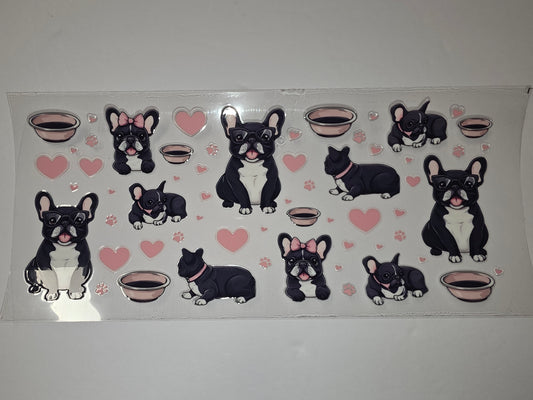 Cute French Bulldog Tumbler Wrap - Black & White Dogs with Pink Hearts & Bows
