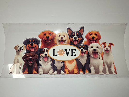 Cute Dog Lover Tumbler Wrap - "LOVE" Design with Adorable Pups